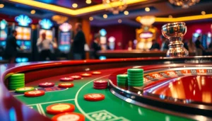 Speel roulette bij https://casinodaily.nl met kleurrijke fiches in een levende casino sfeer.