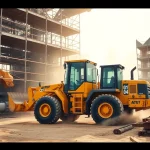 Rent wheel loaders efficiently working on a construction site with heavy machinery.