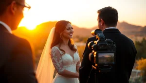 Phoenix videographer capturing a beautiful wedding ceremony at sunset with emotional depth.
