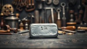 Was ist 1 KG Zinn wert: Ein Kilogramm Zinn auf einem Tisch, der seine wertvolle Metallstruktur präsentiert.