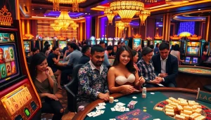 Players winning big on Mahjong Ways 2 slots in a lively casino setting.