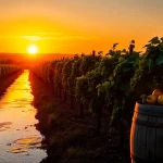 Explore the scenic vineyards of Clarksburg, CA at sunset highlighting their natural beauty.
