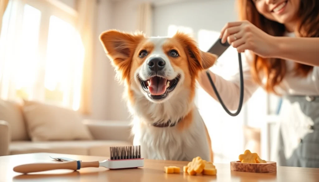Verzorging van een gelukkige hond op https://hondenverzorgers.nl in een gezellige woonkamer.