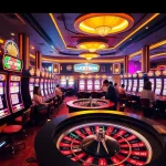 Experience LUCKYWIN at a vibrant casino scene filled with winning players and colorful gaming elements.