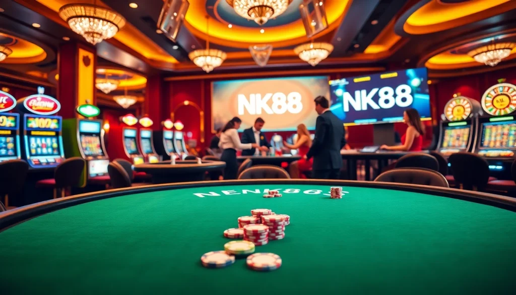 NK88 invites players to engage in a thrilling casino experience at a luxury poker table.