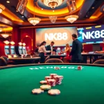 NK88 invites players to engage in a thrilling casino experience at a luxury poker table.