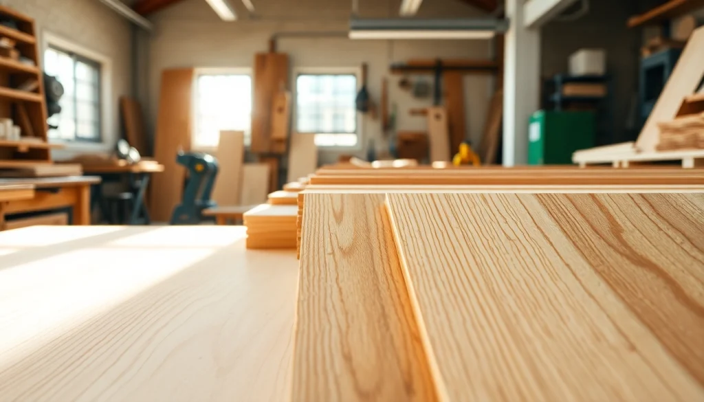 Showcase quality hardwood veneer sheets with distinctive textures in an artisan workshop setting.