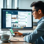 在现代办公室使用 WhatsApp网页版的年轻专业人士（桌面端）