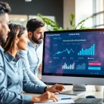 Engaging professionals using Automated Underwriting Software on a sleek digital interface.