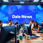 Journalists reporting news at https://www.thedailynewsonline.com newsroom with vibrant atmosphere.