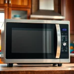 Engaging microwave oven sales display in a cozy kitchen setting showcasing modern design.
