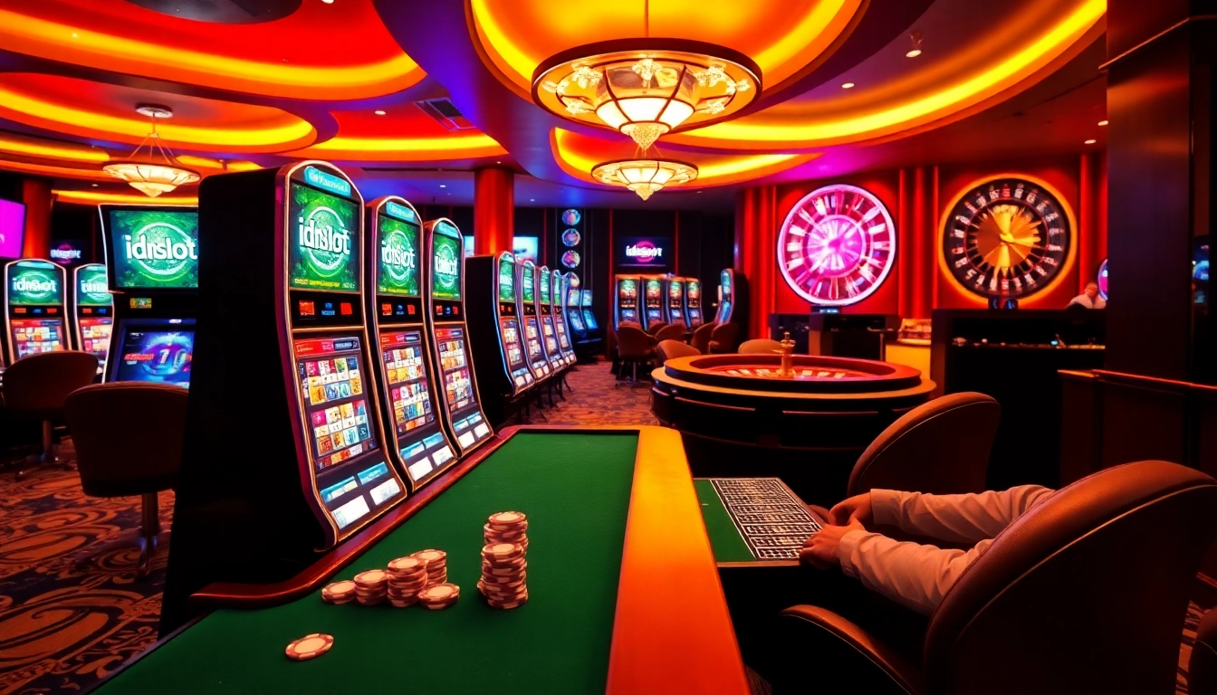 Exciting gameplay at an idnslot machine inside a vibrant casino atmosphere.