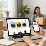 Exciting e-commerce shopping scene featuring hubet.com online marketplace with vibrant products.