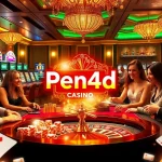 Players enjoying the thrilling Pen4d slot game at a luxurious casino, showcasing excitement and engagement.