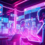 The best NSFW AI chatbots interact vividly in a futuristic digital space, showcasing immersive experiences for users.