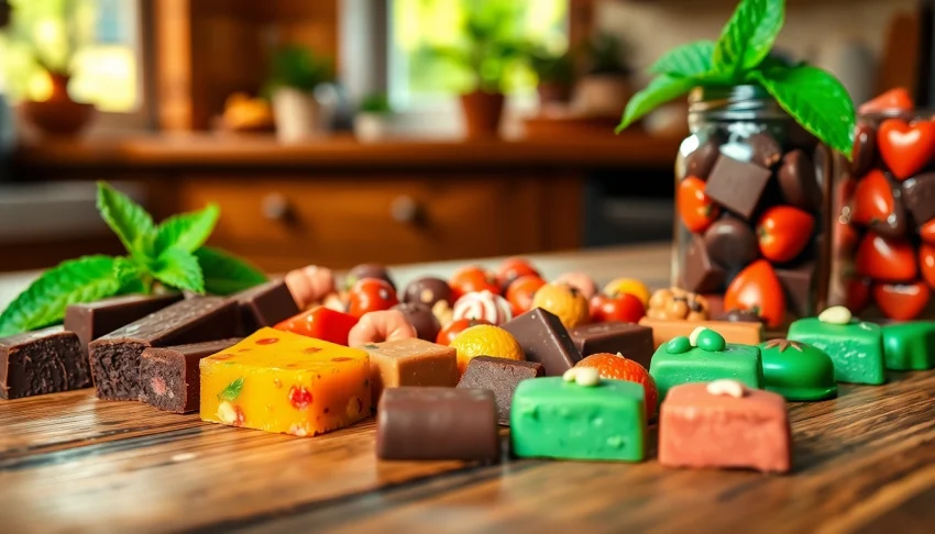 Indulge in delicious chocolate edibles 1000mg featuring various flavors and textures.