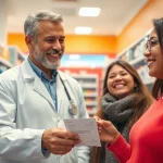 Customer receiving medication advice at an online pharmacy for personalized care.