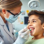 Hawthorn orthodontist for children engaging with a young patient in a inviting dental office setting.