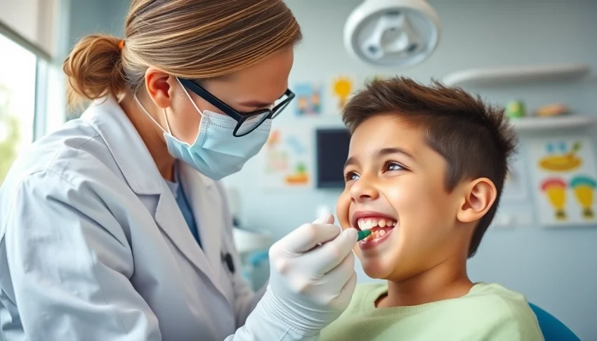 Hawthorn orthodontist for children engaging with a young patient in a inviting dental office setting.