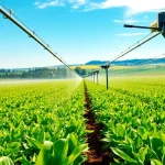 Land irrigation system demonstrating effective water distribution in a verdant field.