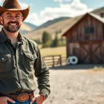 A rancher dressed in stylish ranch wear Canada confidently poses in a beautiful outdoor setting.