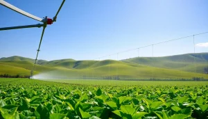 Enhance land irrigation systems with efficient techniques in a vibrant farm setting.