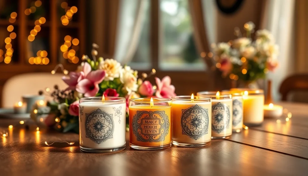 Mirisne svece u ugodnom okruženju sa detaljima svjetlosti i cvijeća.