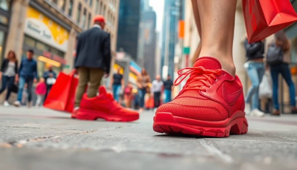 레플리카 신발을 선보이는 도시 풍경의 생생한 모습