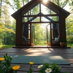 Experience a rejuvenating wellness retreat in a tranquil forest cabin, surrounded by nature.