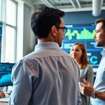 Engaging professionals utilizing AI for competitive intelligence in a modern workspace.