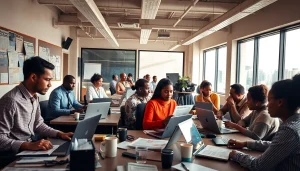 Engaged journalists collaborating on Kenya News Today in a lively newsroom.