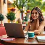 Engaging scene of a young woman at a café, illustrating content in the UK Lifestyle Blog context.