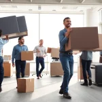 Commercial Movers team efficiently relocating office equipment in a professional setup.