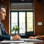 Experienced New York City Personal Injury Lawyer consulting with a client in a professional office.