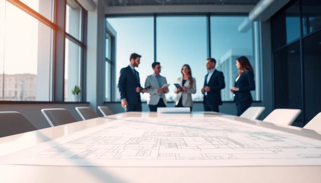 Engaging architectural consultation Boston with architects reviewing plans in a modern office setting.