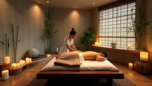 차분한 스파 환경에서 편안한 안양스웨디시 마사지 장면과 진정 요소들.