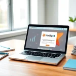Design innovative content with a hubspot marketing email template displayed on a laptop amidst creative tools.