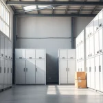 Explore self storage units in a beautifully organized warehouse with natural lighting.