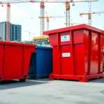 Efficient roll off bins positioned at a construction site for waste management.