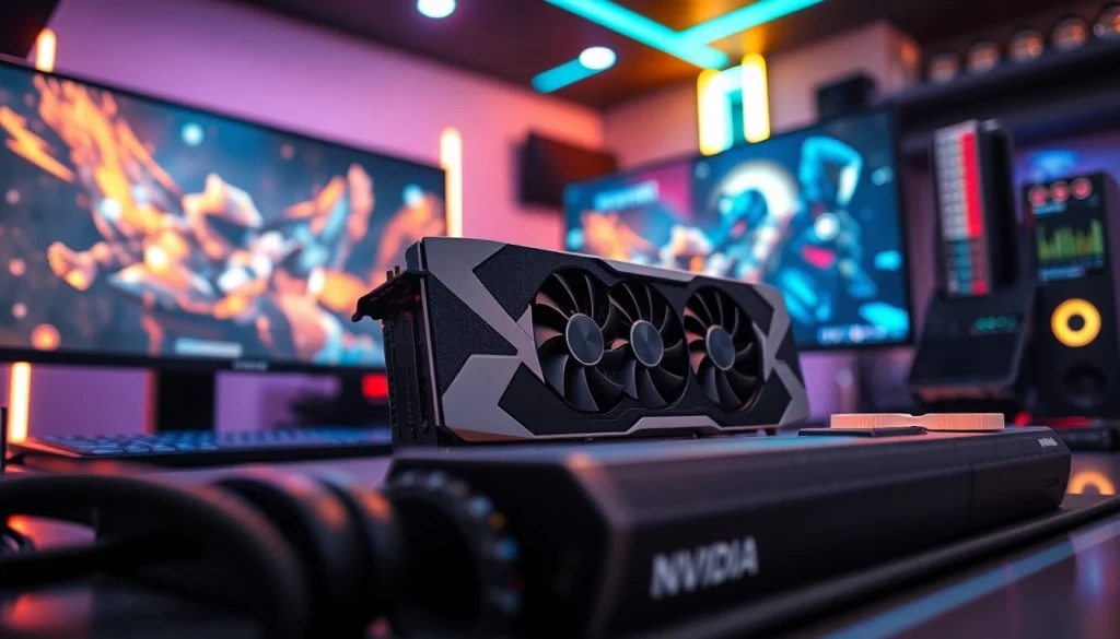 NVIDIA graficzny układ w nowoczesnym ustawieniu komputerowym z ambientowym oświetleniem.