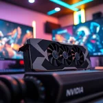 NVIDIA graficzny układ w nowoczesnym ustawieniu komputerowym z ambientowym oświetleniem.