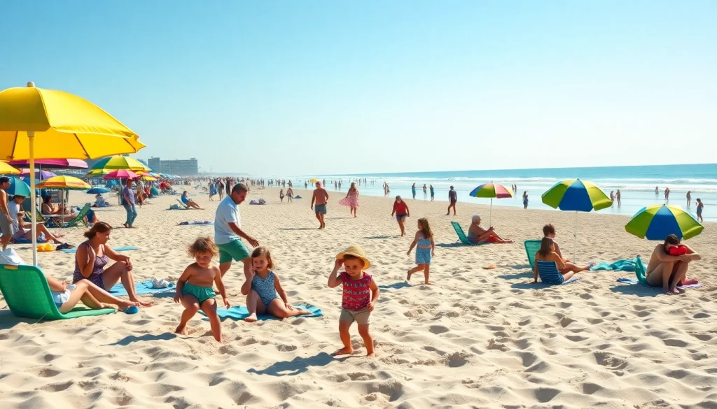 Families enjoying a sunny day at the beach at https://myrtlebeachsc.com/, capturing summer fun and relaxation.