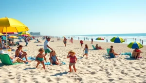 Families enjoying a sunny day at the beach at https://myrtlebeachsc.com/, capturing summer fun and relaxation.