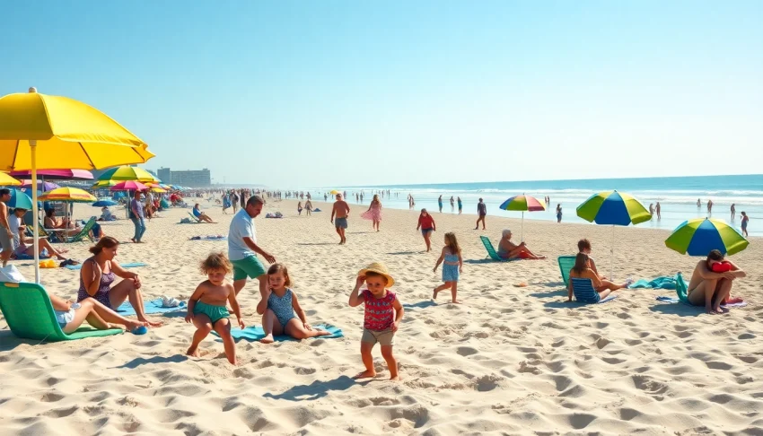 Families enjoying a sunny day at the beach at https://myrtlebeachsc.com/, capturing summer fun and relaxation.
