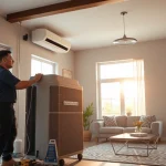 Installing an American Standard AC unit showcases professional HVAC work in a modern home.