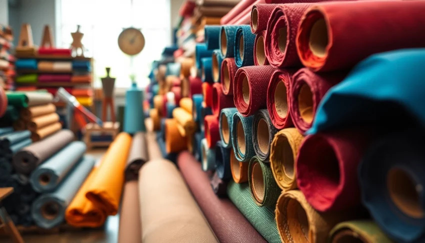 Bekijk canvas stof per meter in een kleurrijke stoffenzaak met fraaie texturen.