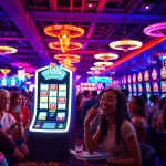 Main attraction ondel4d slot dalam suasana kasino yang meriah, penuh dengan pencahayaan yang menarik.