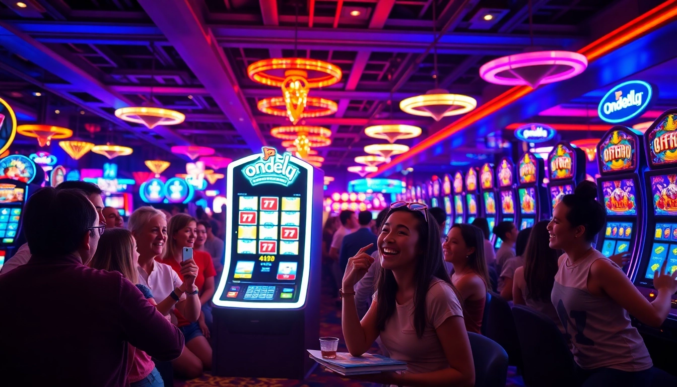 Main attraction ondel4d slot dalam suasana kasino yang meriah, penuh dengan pencahayaan yang menarik.