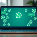 Engaging CRM for WhatsApp conversation interface on a laptop in a professional workspace.