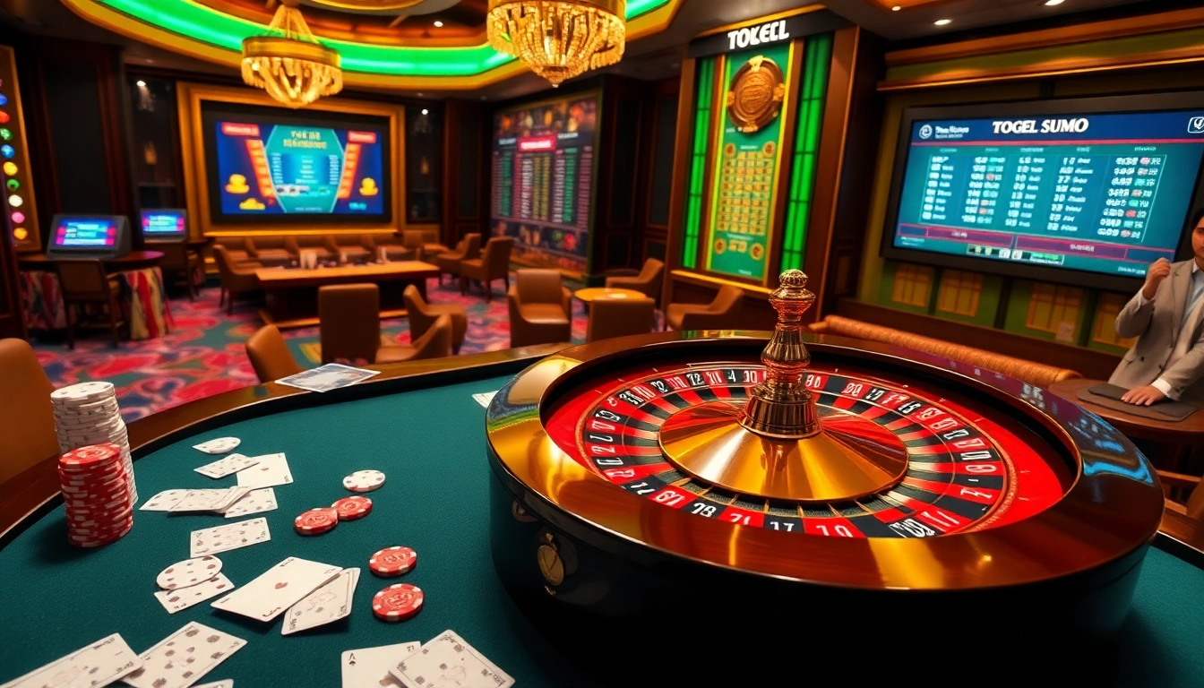Pemain yang menikmati togel sumo di platform kasino interaktif dengan rolet dan chip poker.